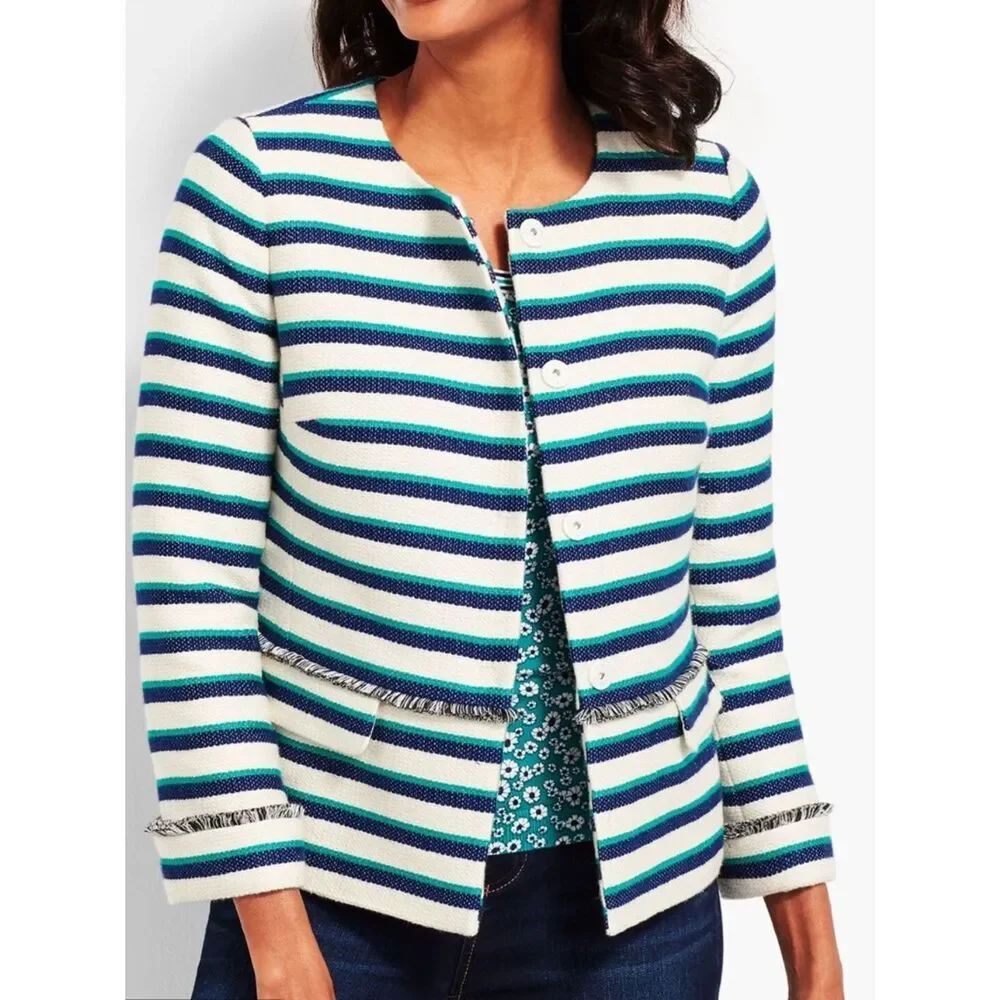 Talbots Striped Fringe Trim Jacket Woman Petite 16WP